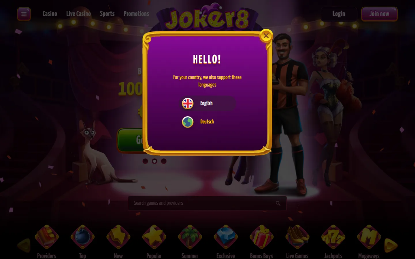 Joker8 — 100% hasta 500 € + 200 giros gratis